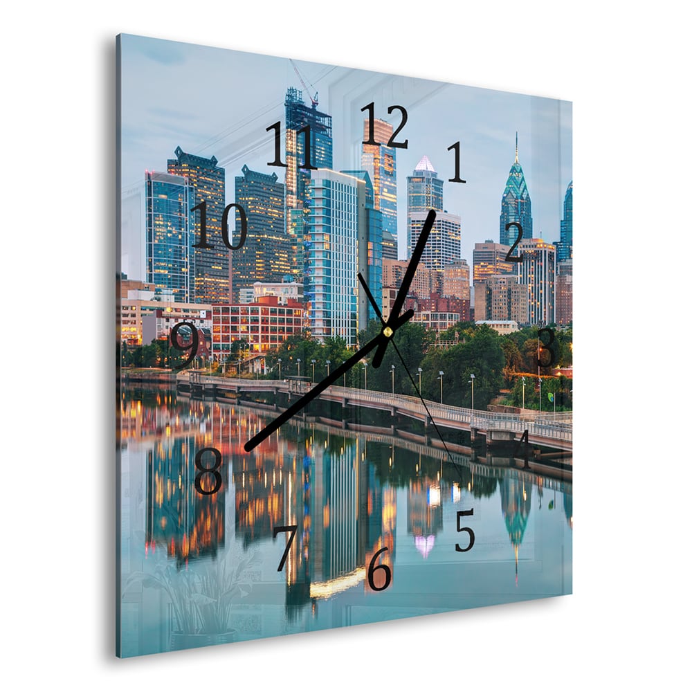 Wanduhr 30x30 - Philadelphia Skyline bei Nacht