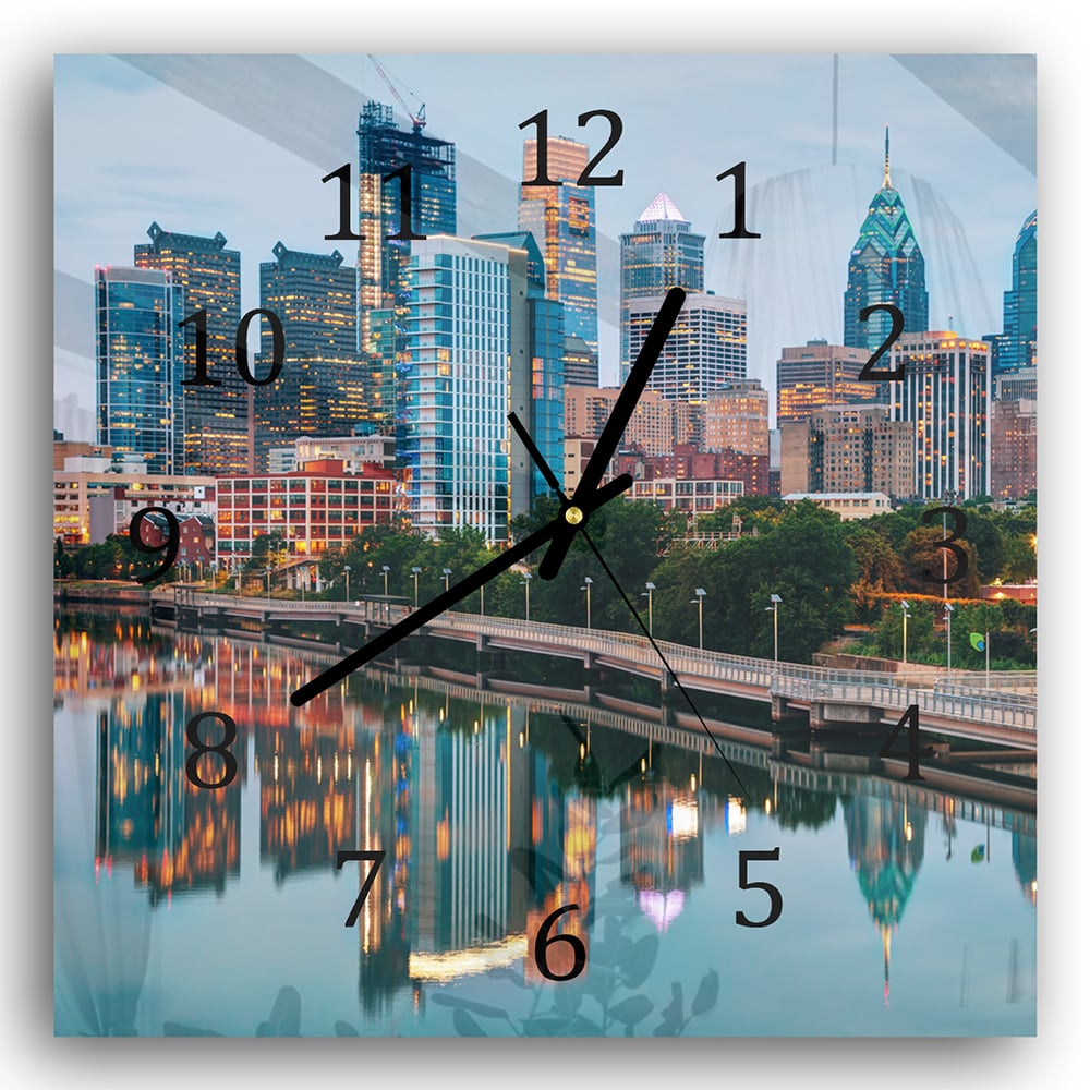 Wanduhr 30x30 - Philadelphia Skyline bei Nacht
