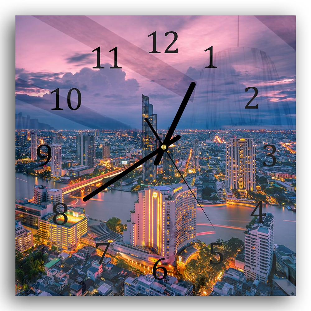 Wanduhr 30x30 - Bangkok bei Dämmerung