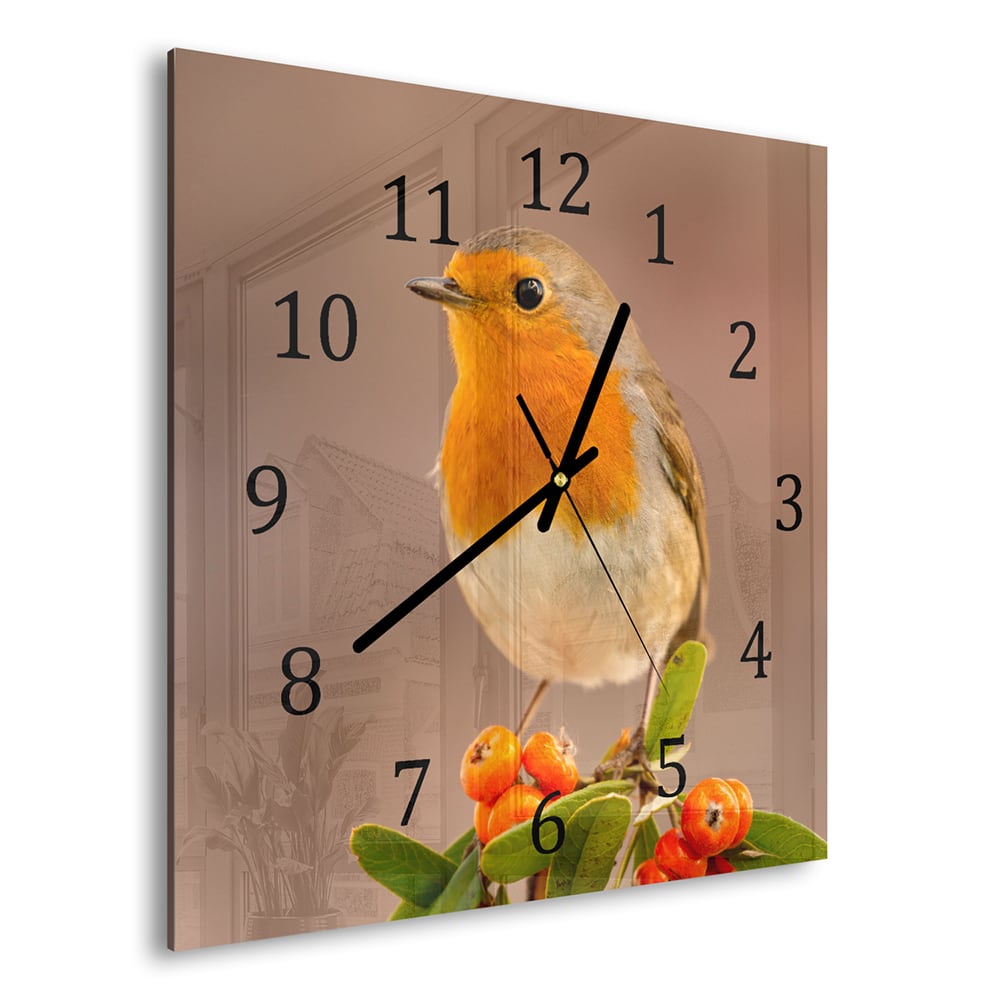 Wanduhr 30x30 - Rotkehlchen