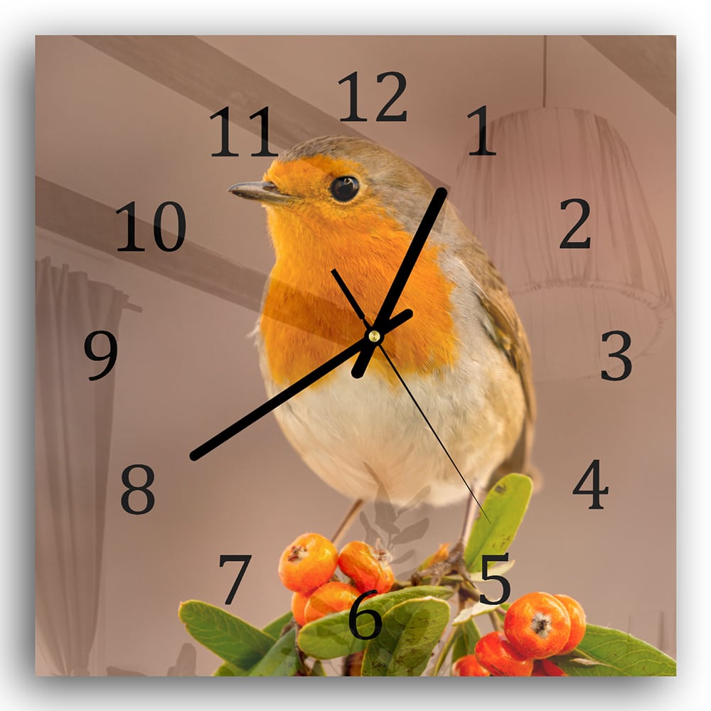 Wanduhr 30x30 - Rotkehlchen