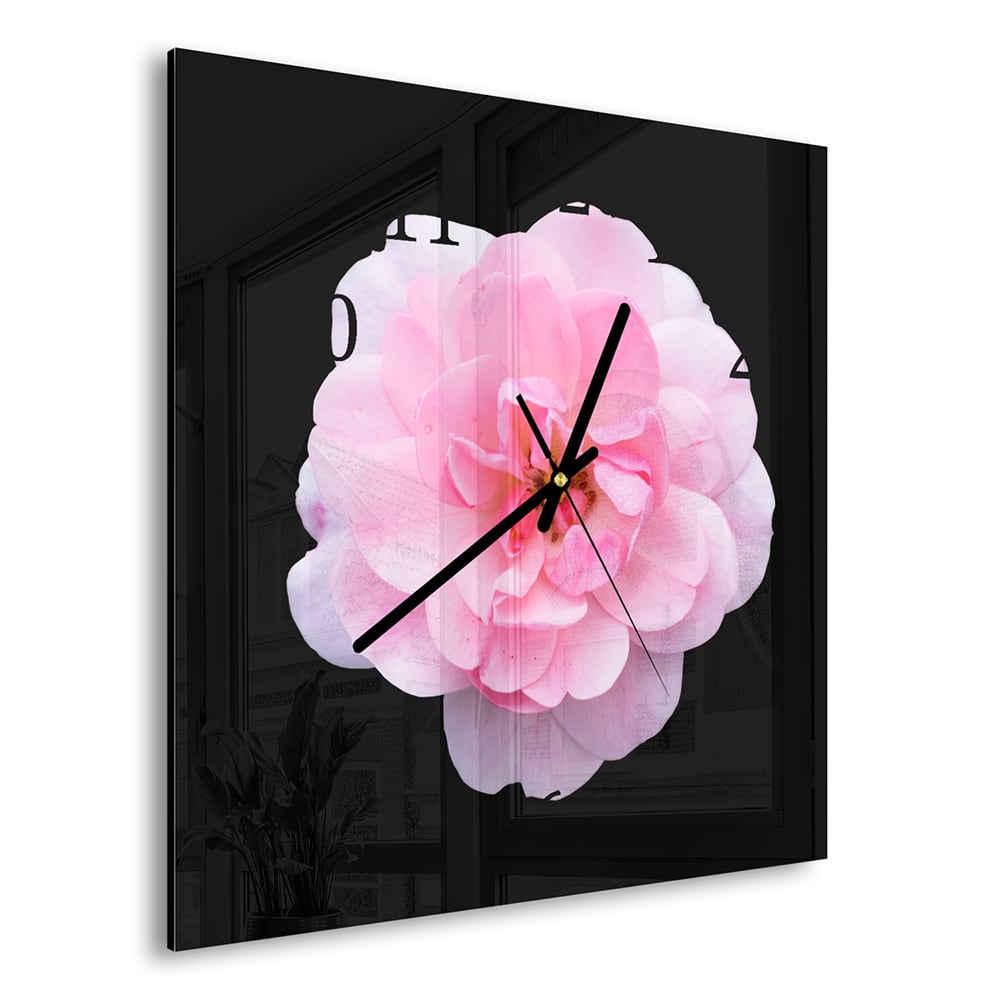 Wanduhr 30x30 - Hellrosa Floribunda