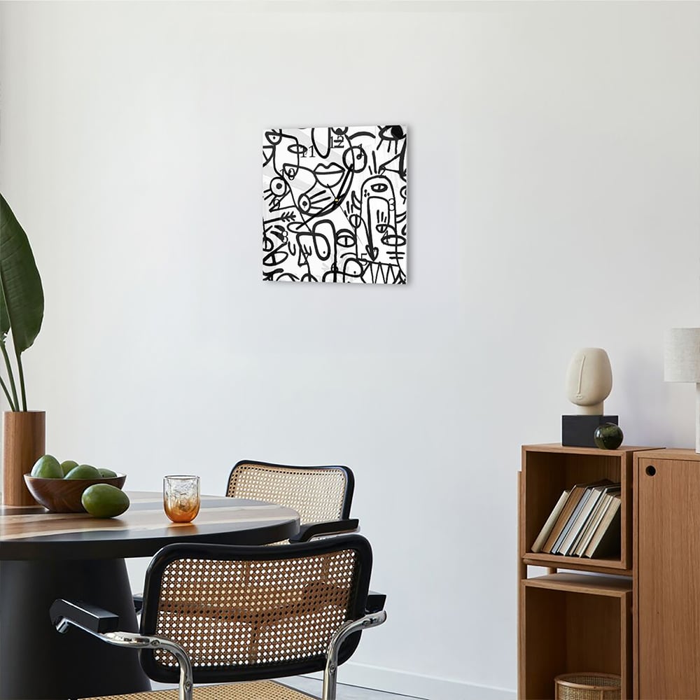 Wanduhr 30x30 - Schwarz-Weiß-Graffiti-Muster