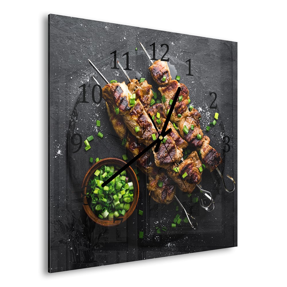 Wanduhr 30x30 - Kebab auf Spießen