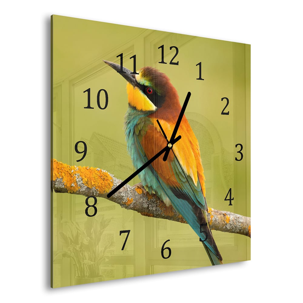 Wanduhr 30x30 - Bunter Vogel