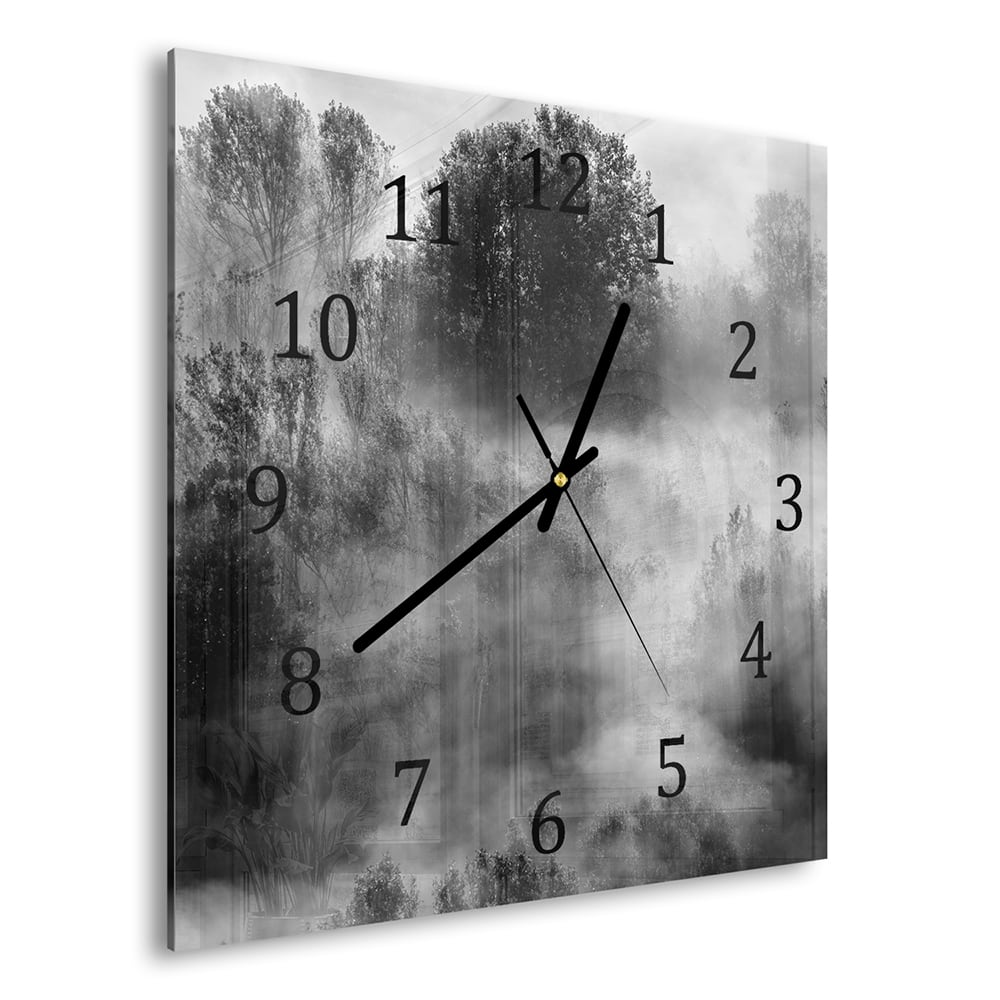 Wanduhr 30x30 - Bäume im Nebel