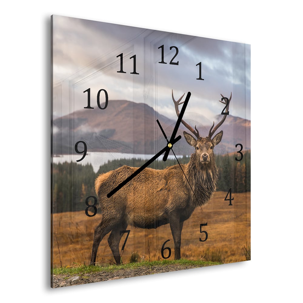 Wanduhr 30x30 - Wildes schottisches Reh