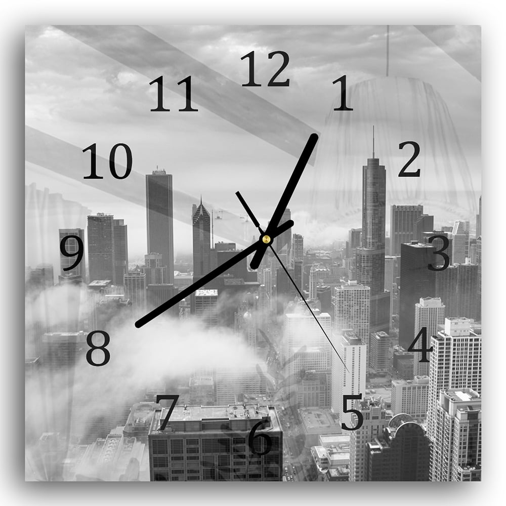 Wanduhr 30x30 - Chicago Skyline im Nebel