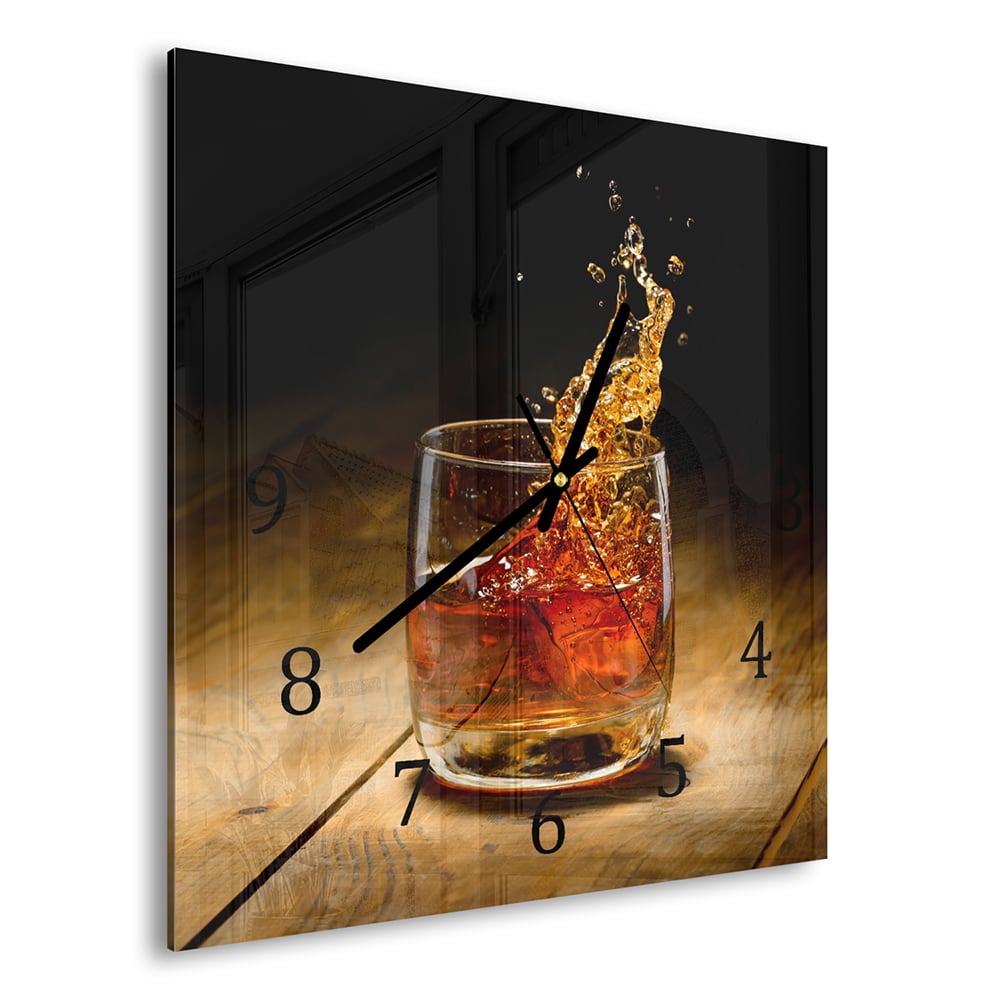 Wanduhr 30x30 - Whisky-Splash