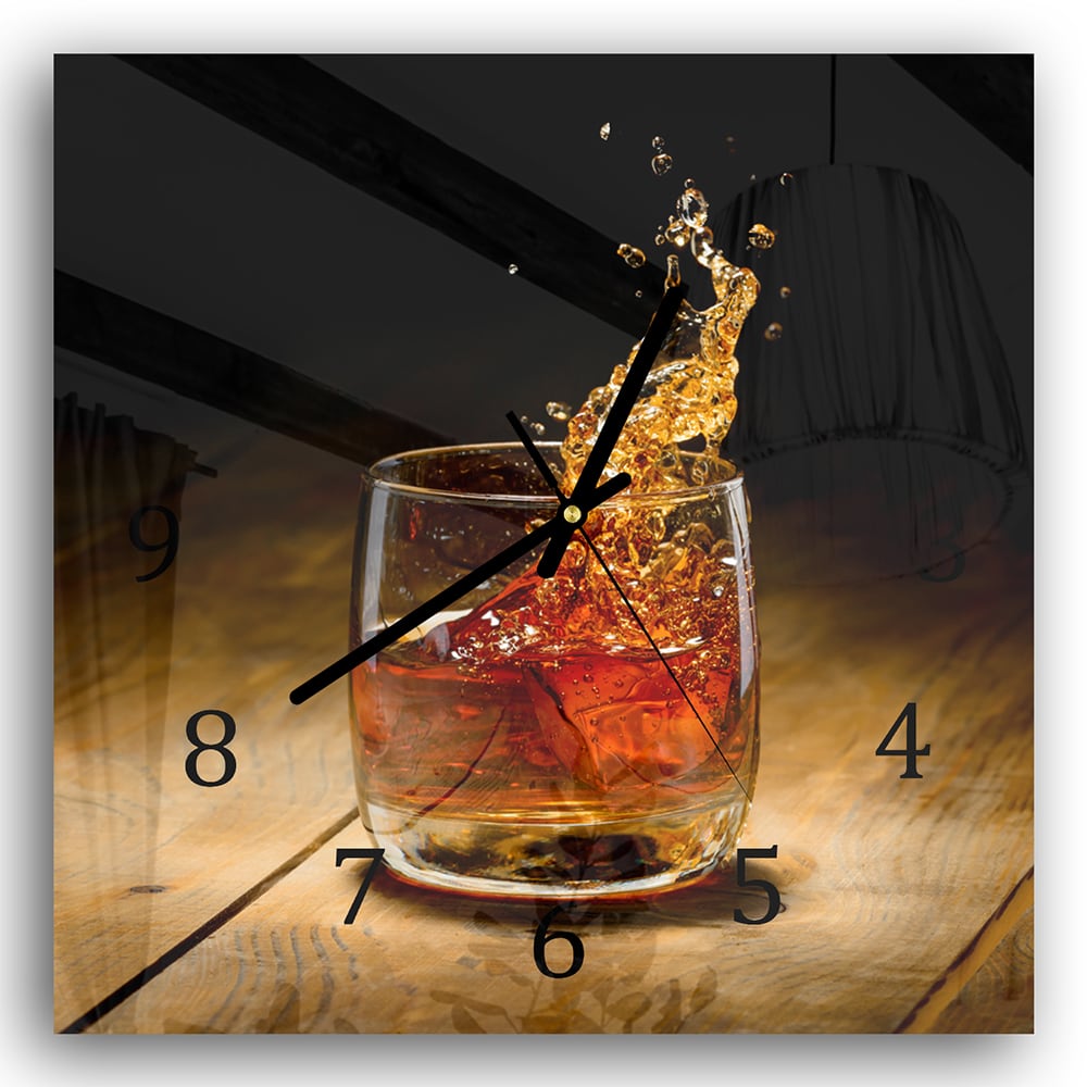 Wanduhr 30x30 - Whisky-Splash