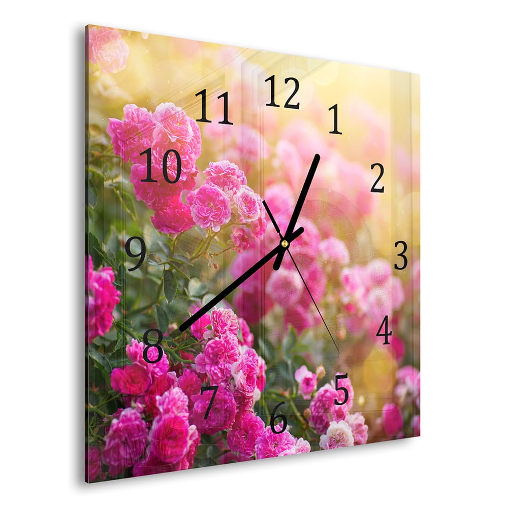 Wanduhr 30x30 - Rosen in der Morgensonne