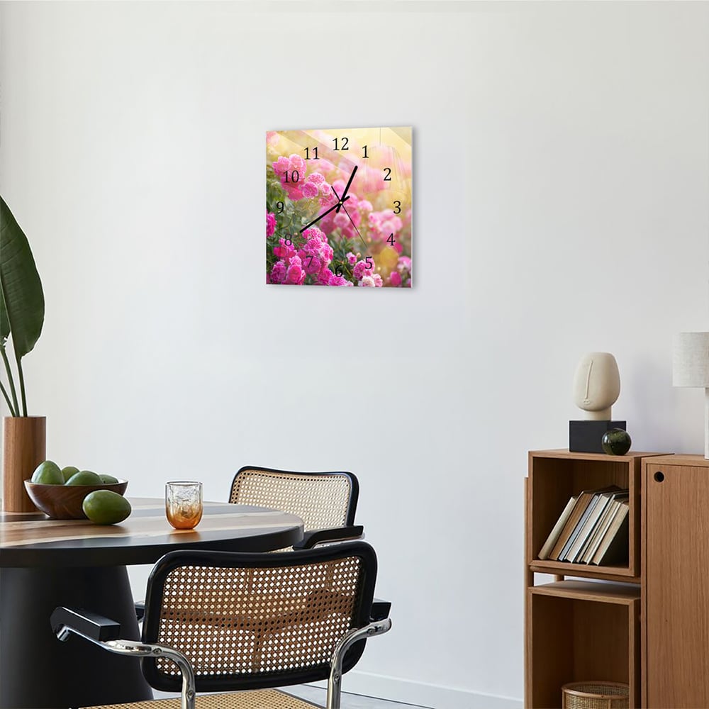 Wanduhr 30x30 - Rosen in der Morgensonne
