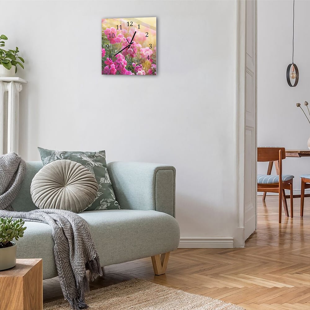 Wanduhr 30x30 - Rosen in der Morgensonne