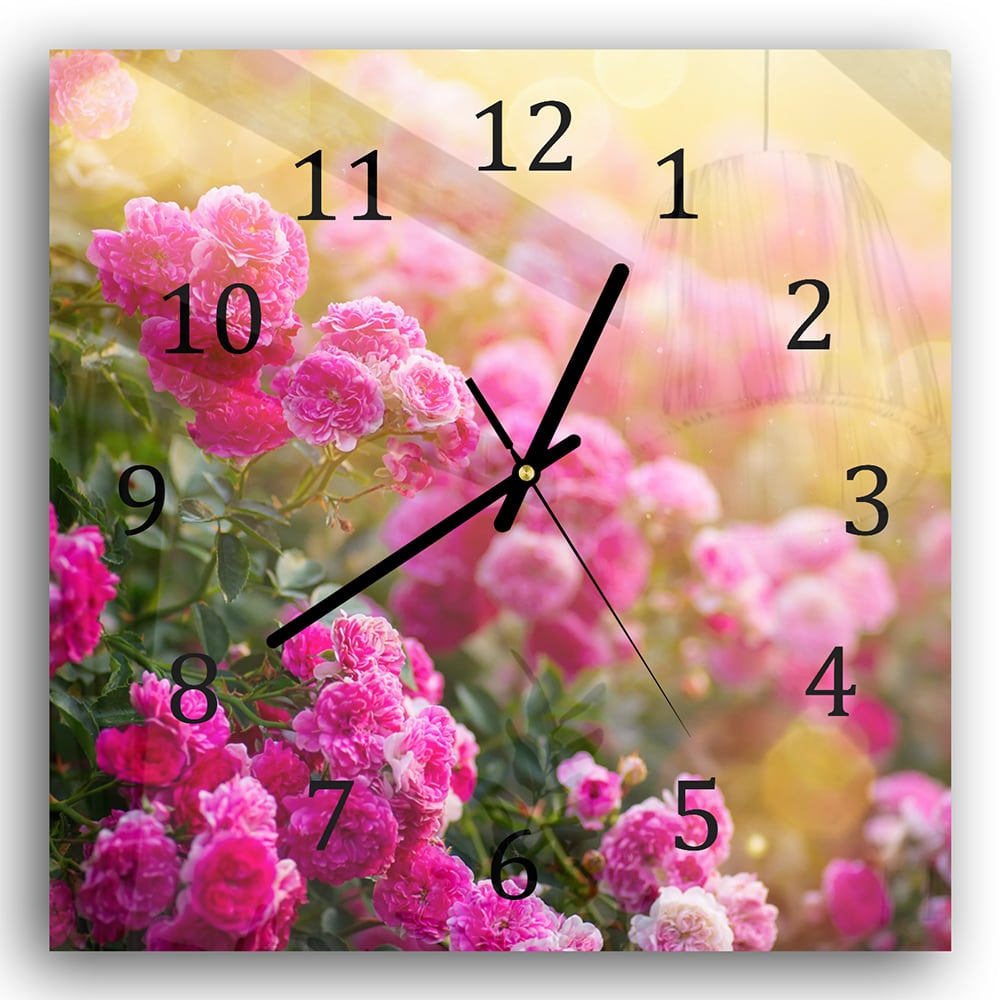 Wanduhr 30x30 - Rosen in der Morgensonne