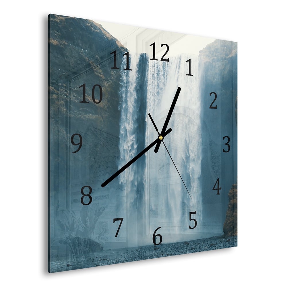 Wanduhr 30x30 - Wasserfall bei Skógafoss