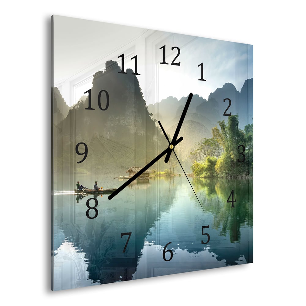 Wanduhr 30x30 - Nebelige Berge