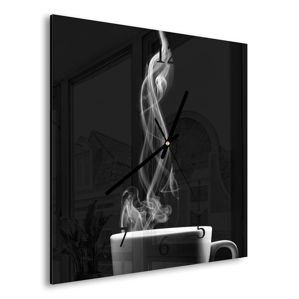Wanduhr 30x30 - Kaffee mit Dampf