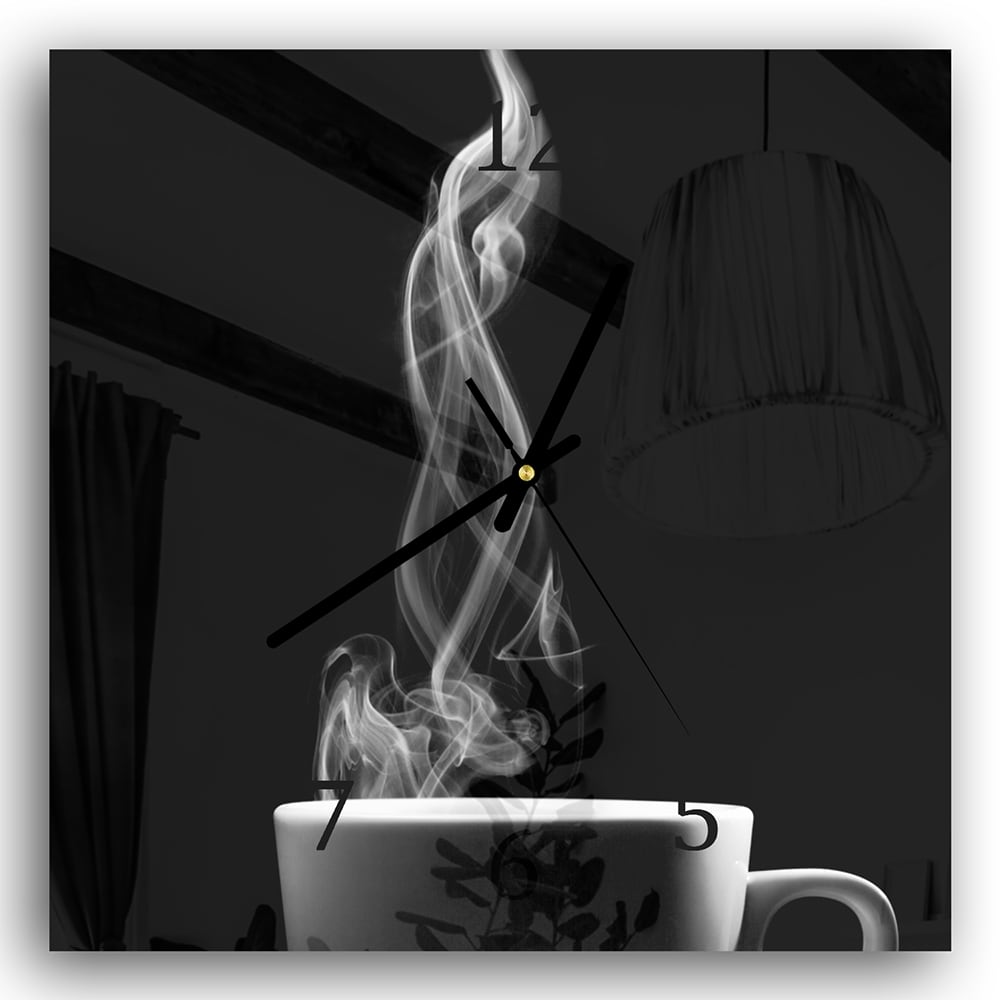 Wanduhr 30x30 - Kaffee mit Dampf