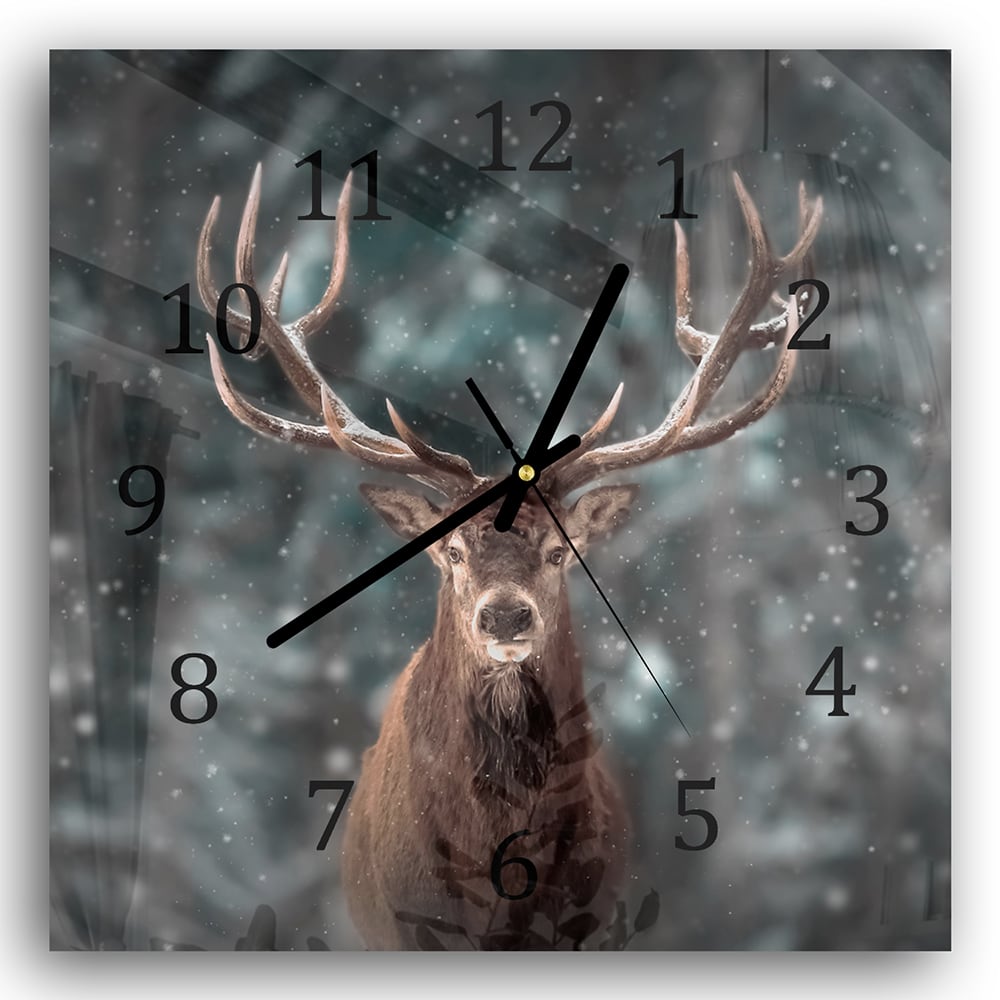 Wanduhr 30x30 - Edelhirsch im Winter