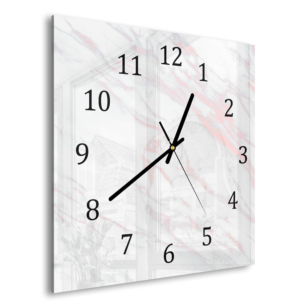 Wanduhr 30x30 - Rosa und weißer Marmor