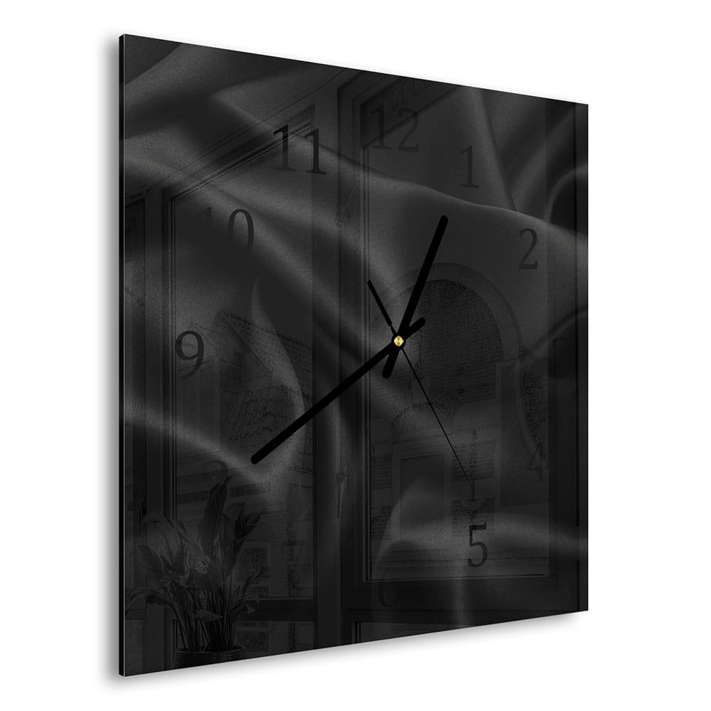Wanduhr 30x30 - Schwarze Seide