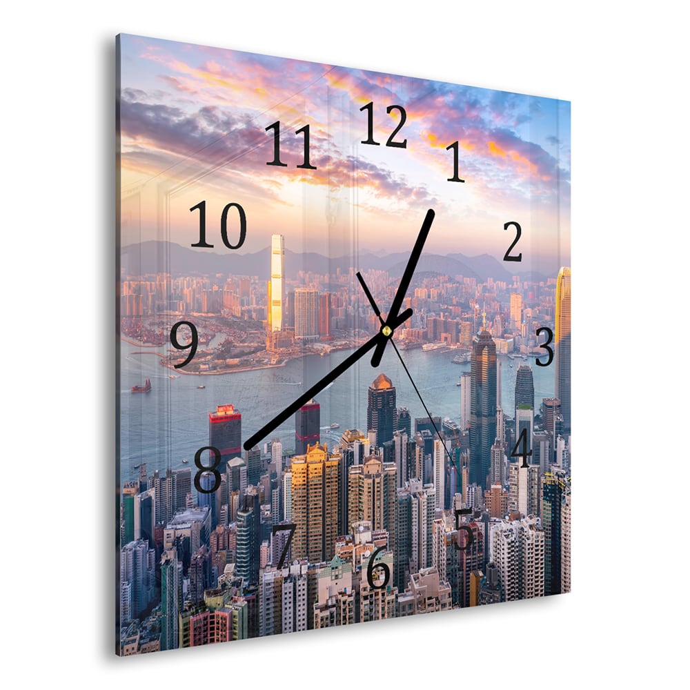 Wanduhr 30x30 - Hongkong Skyline
