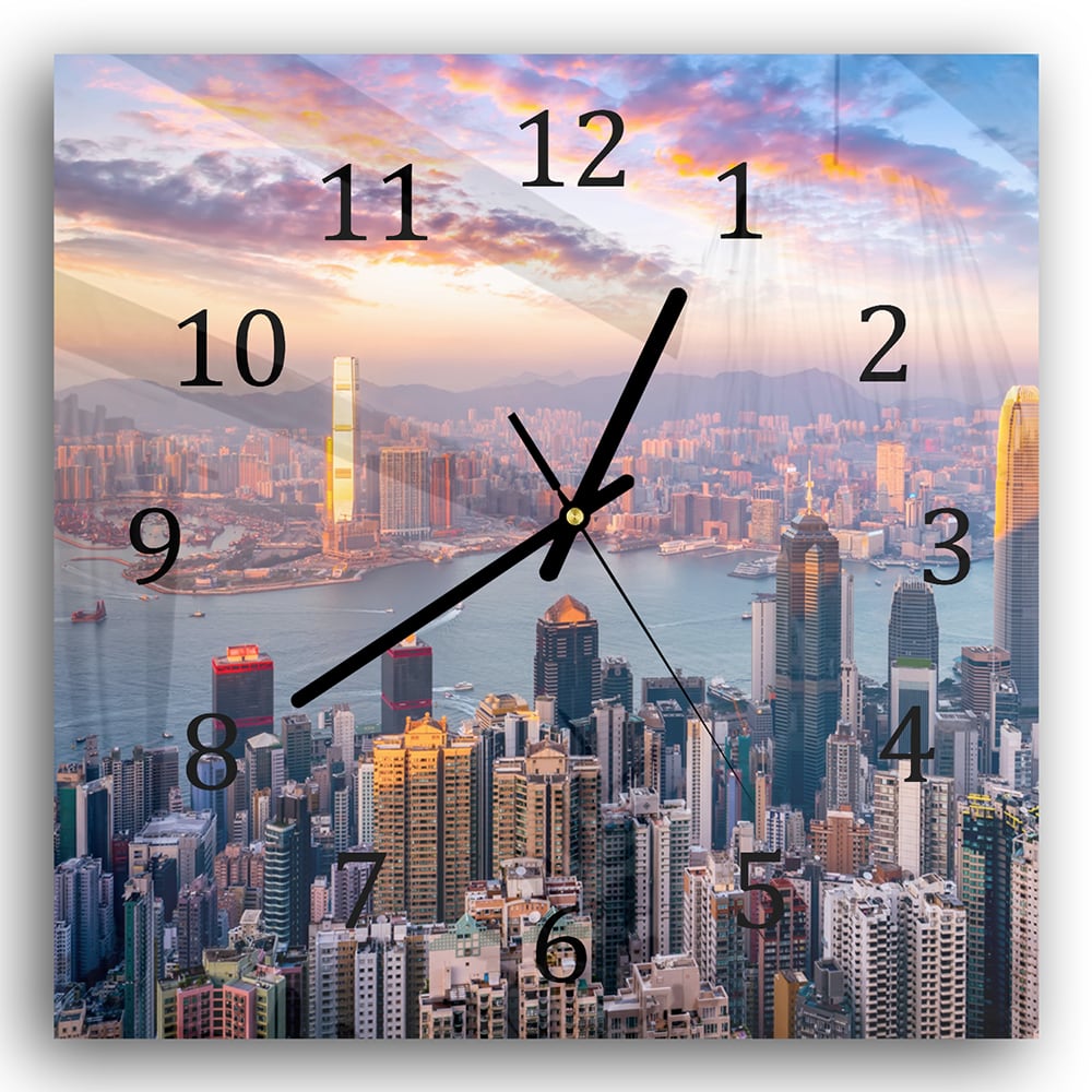 Wanduhr 30x30 - Hongkong Skyline