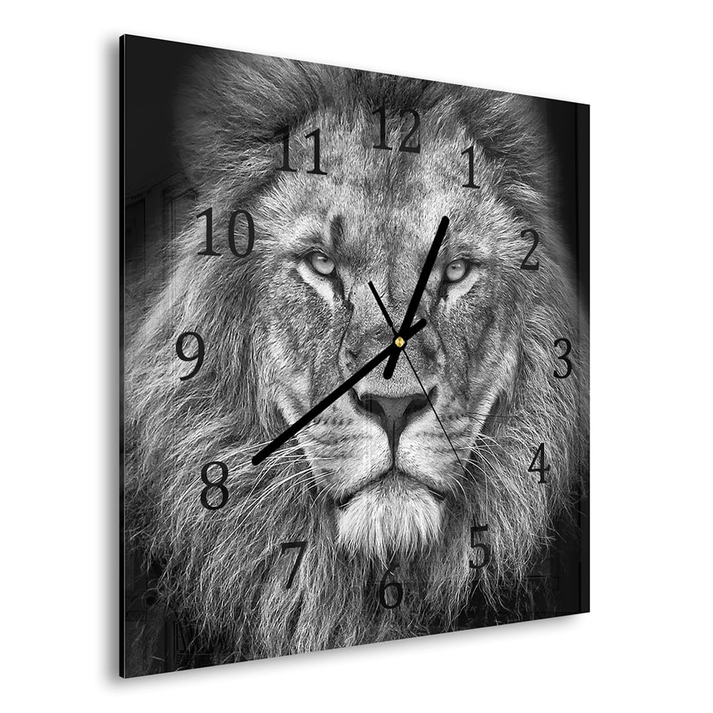 Wanduhr 30x30 - Schwarz/Weiß Löwe