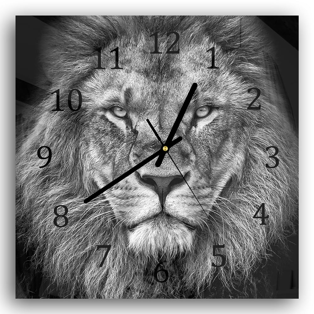 Wanduhr 30x30 - Schwarz/Weiß Löwe