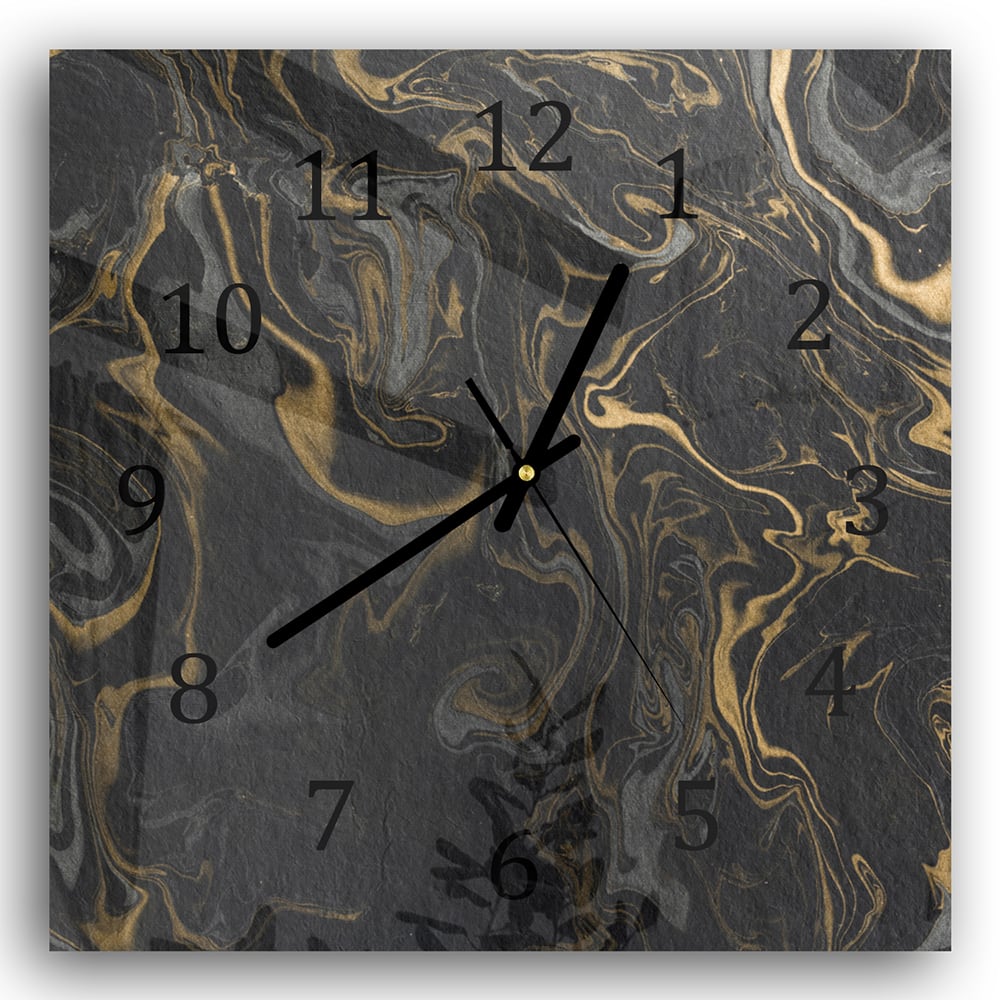 Wanduhr 30x30 - Schwarz-Gold-Marmormuster