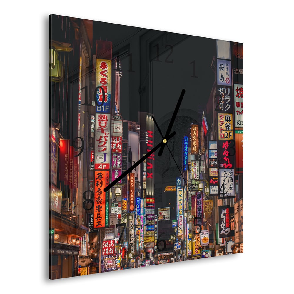 Wanduhr 30x30 - Kabukicho Shinjuku Neonlichter