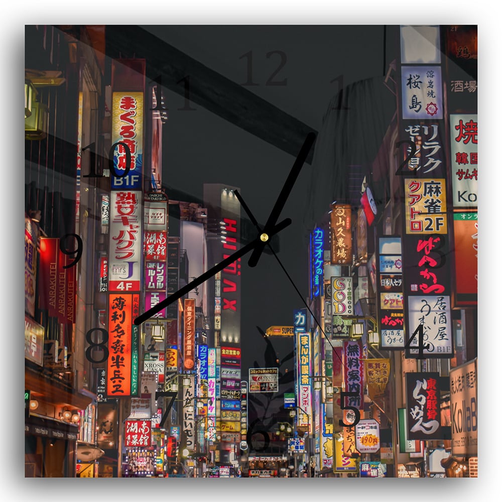 Wanduhr 30x30 - Kabukicho Shinjuku Neonlichter