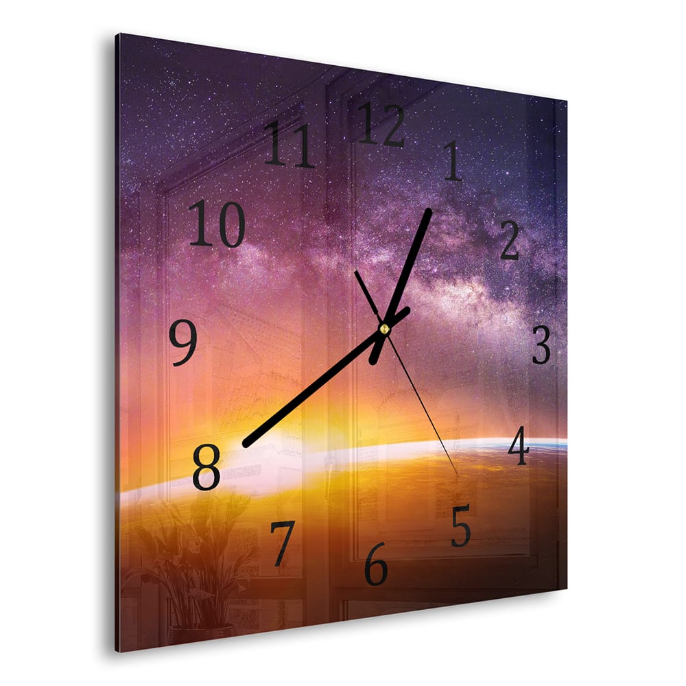 Wanduhr 30x30 - Landschaft mit Milchstraße