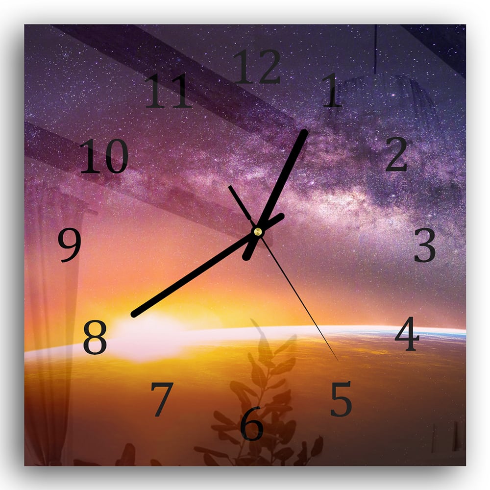 Wanduhr 30x30 - Landschaft mit Milchstraße