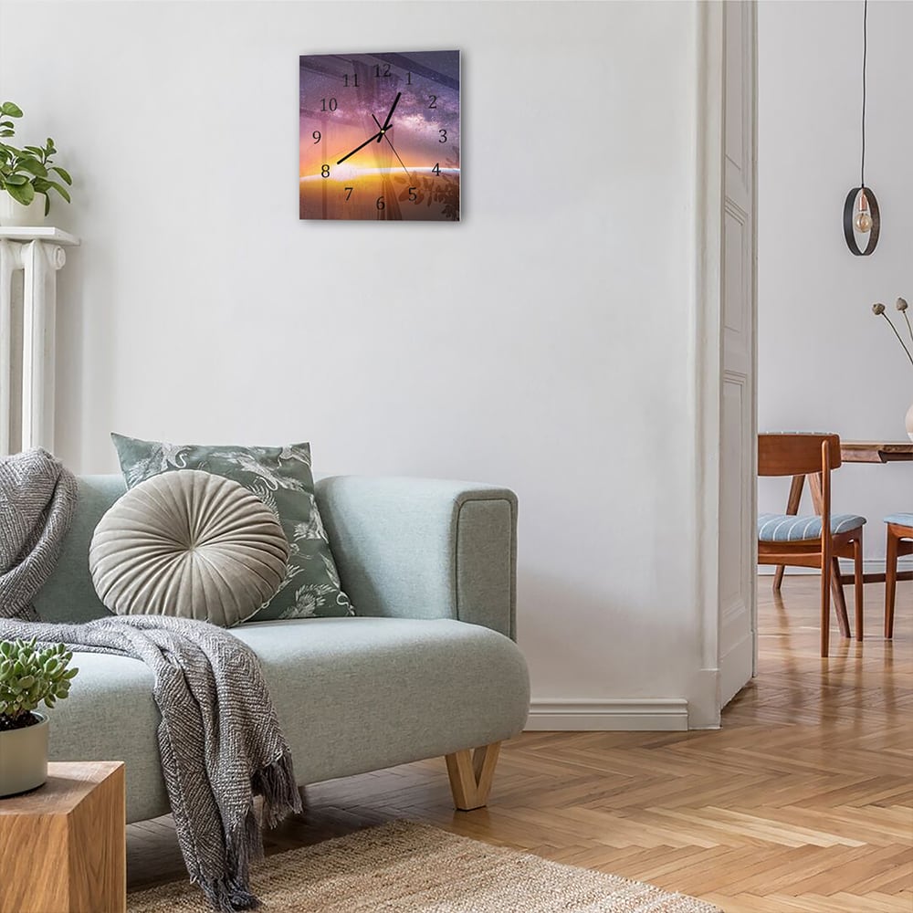 Wanduhr 30x30 - Landschaft mit Milchstraße