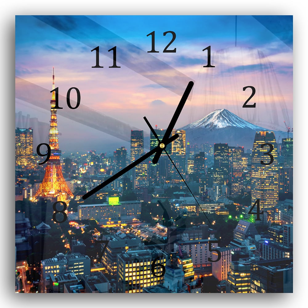 Wanduhr 30x30 - Tokio mit dem Fuji-Berg