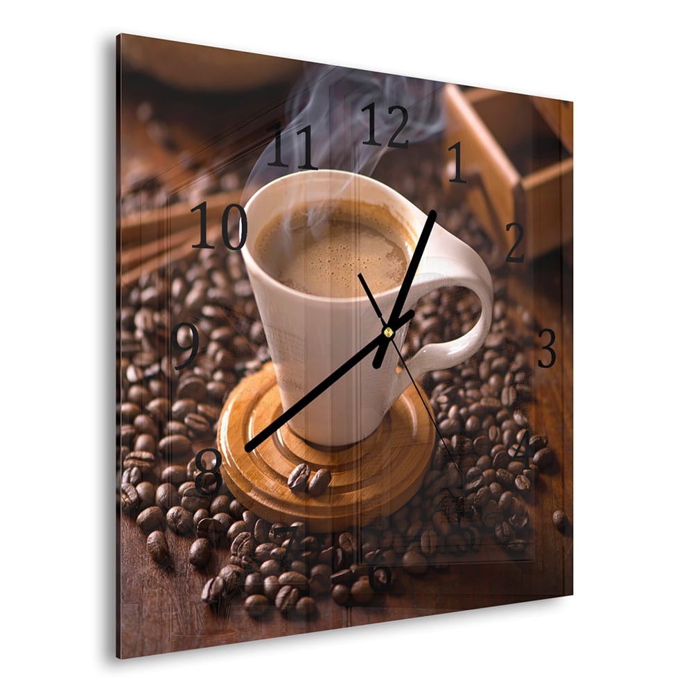Wanduhr 30x30 - Warme Tasse Kaffee