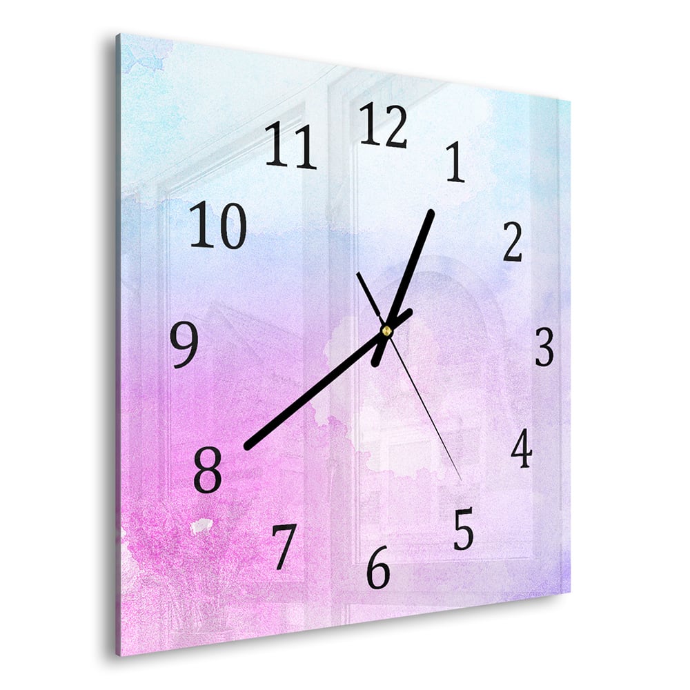 Wanduhr 30x30 - Rosa-blaue Aquarellfarbe