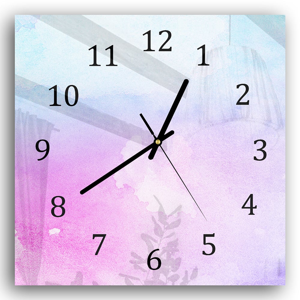 Wanduhr 30x30 - Rosa-blaue Aquarellfarbe