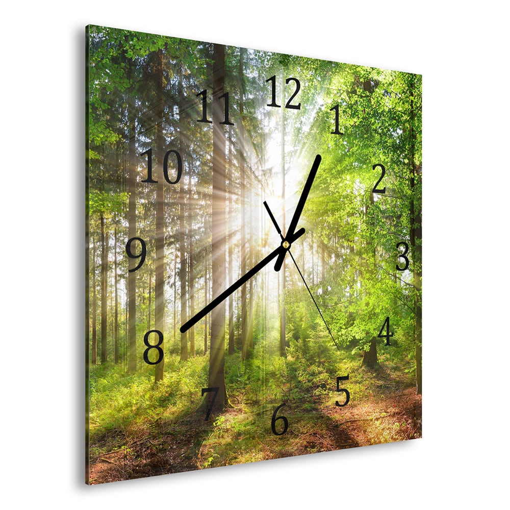 Wanduhr 30x30 - Sonnenlicht im Wald