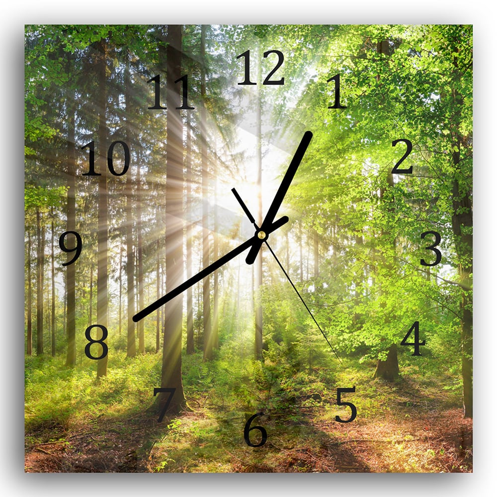 Wanduhr 30x30 - Sonnenlicht im Wald