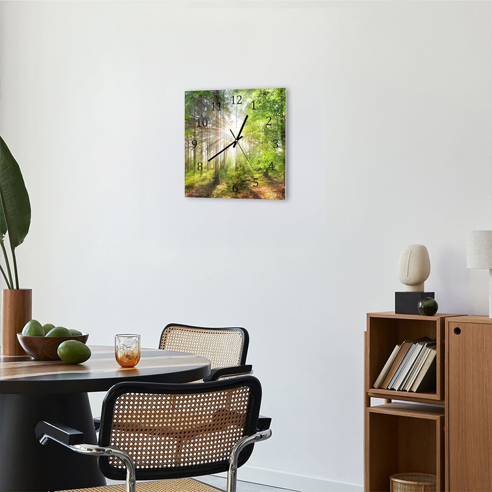 Wanduhr 30x30 - Sonnenlicht im Wald