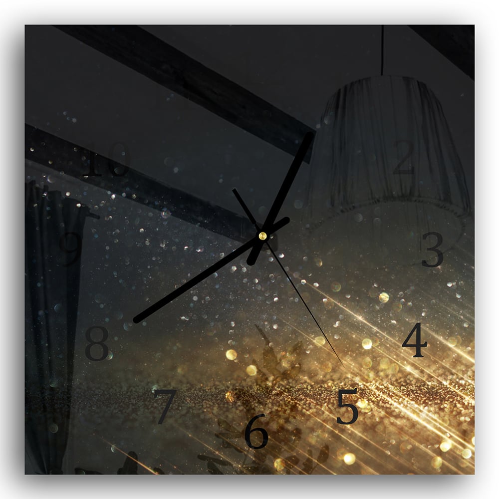 Wanduhr 30x30 - Schwarz-goldener Glitzerhintergrund