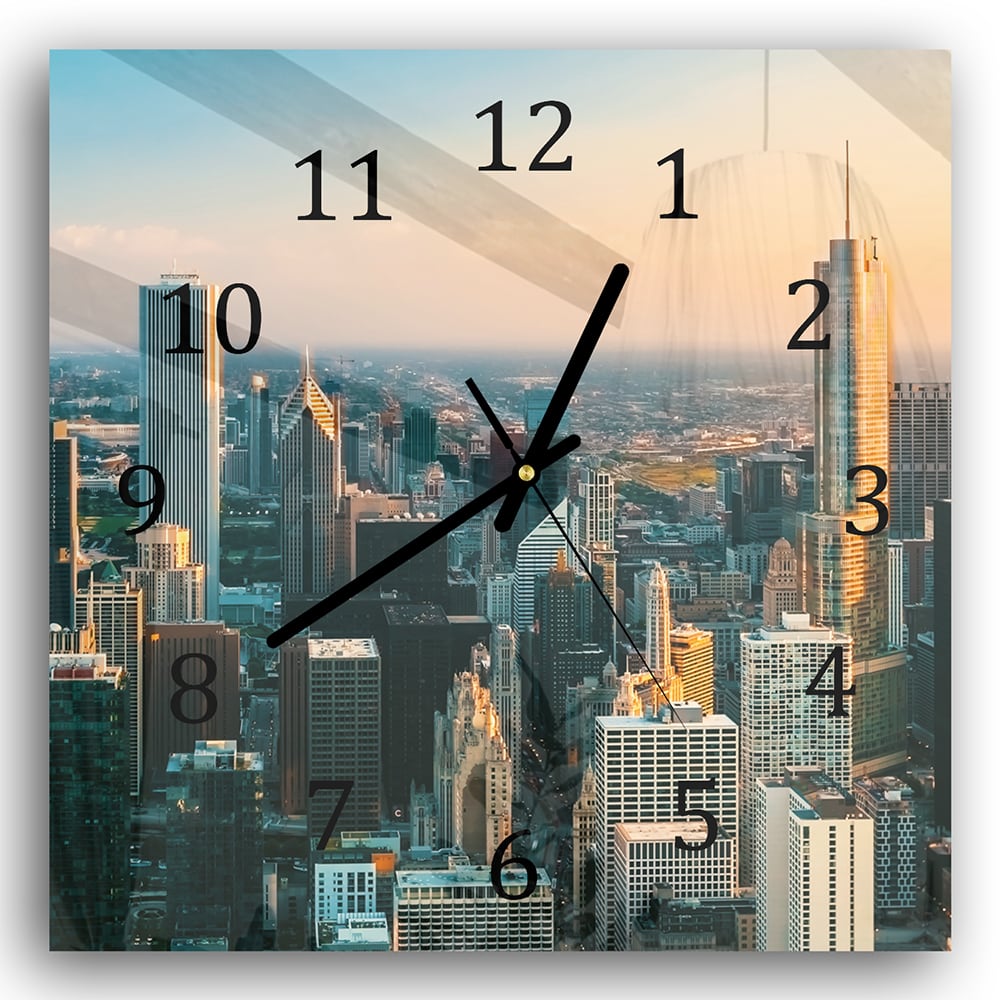 Wanduhr 30x30 - Chicago Skyline bei Sonnenuntergang