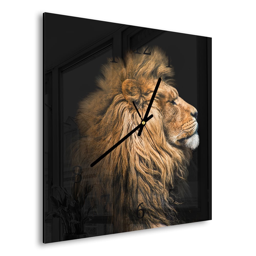 Wanduhr 30x30 - Löwe von der Seite