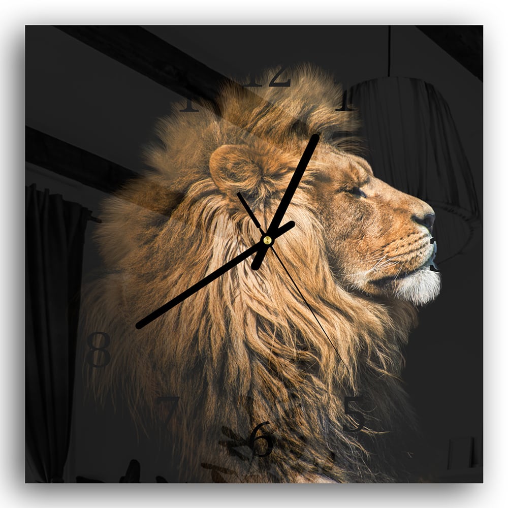 Wanduhr 30x30 - Löwe von der Seite
