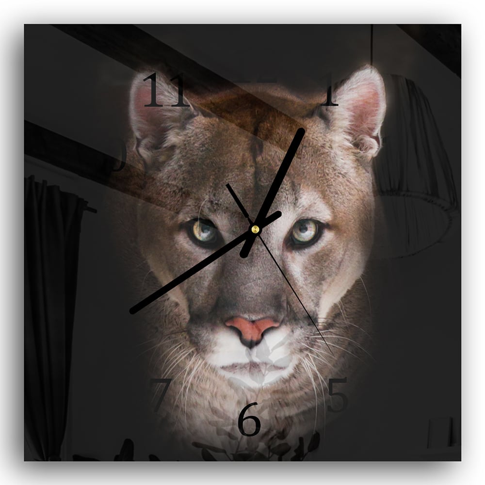 Wanduhr 30x30 - Puma im Dunkeln