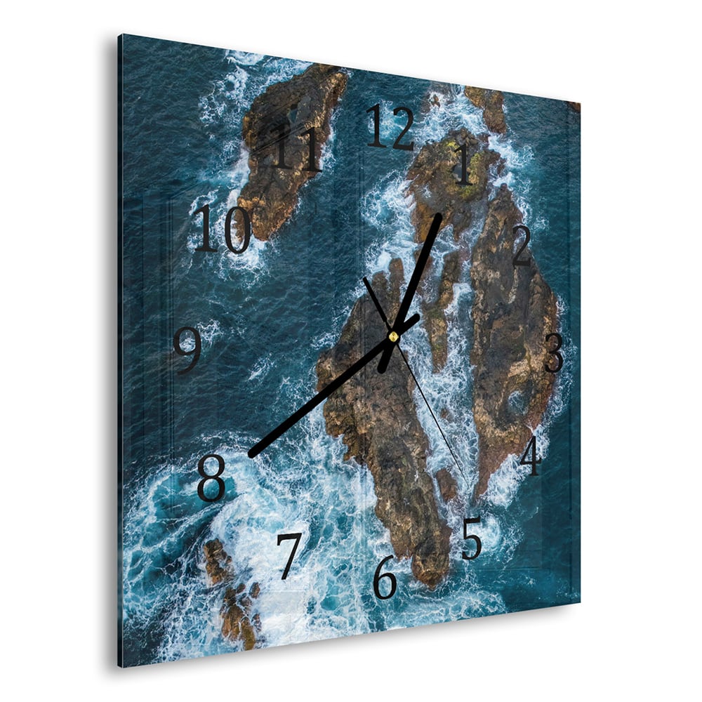 Wanduhr 30x30 - Raue See um die Felsen