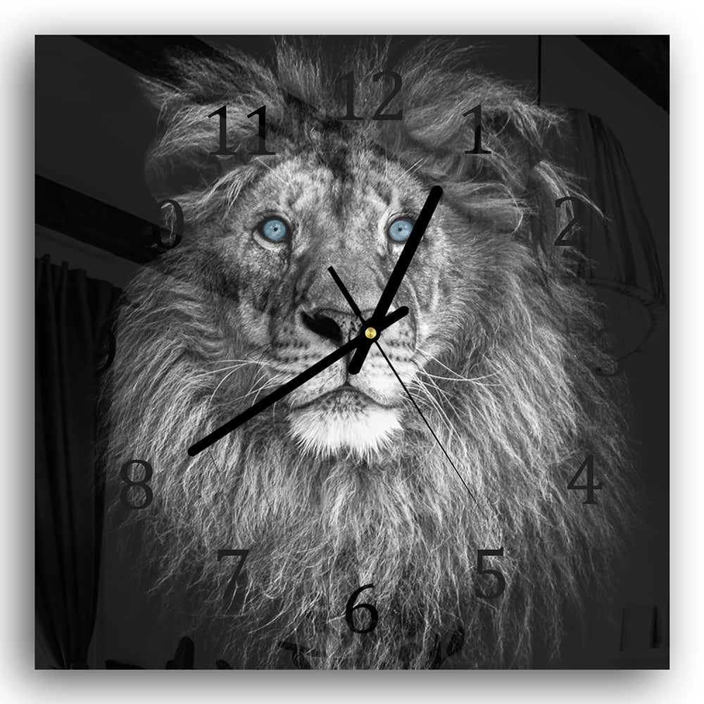 Wanduhr 30x30 - Löwe mit blauen Augen