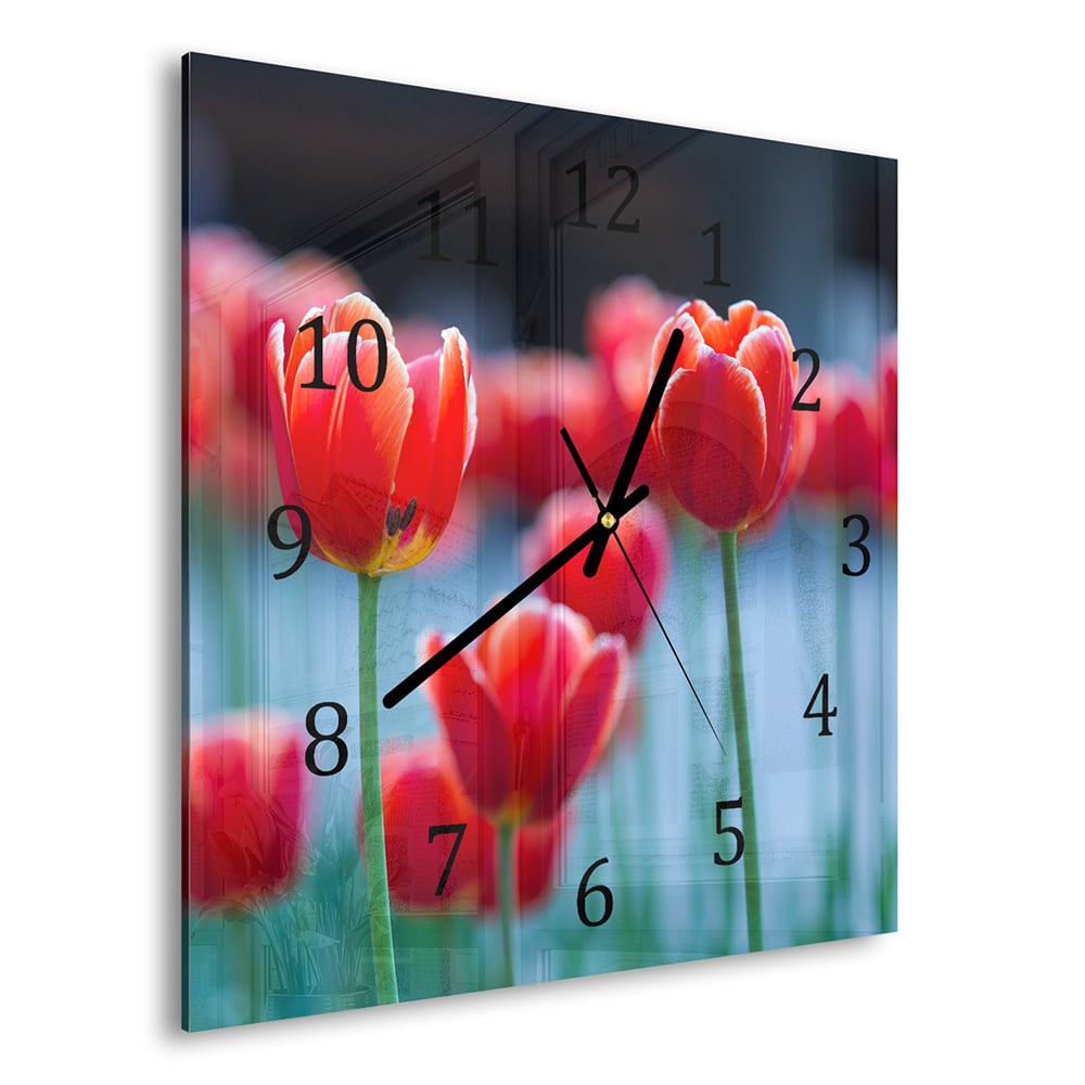 Wanduhr 30x30 - Rote Tulpen